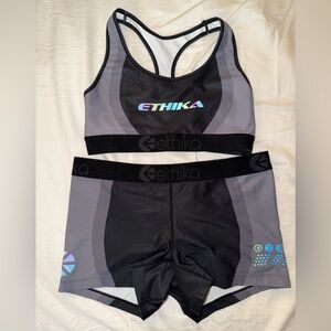 Ethika Black and Gray Activewear Set - Womens - Bra - Shorts - Large